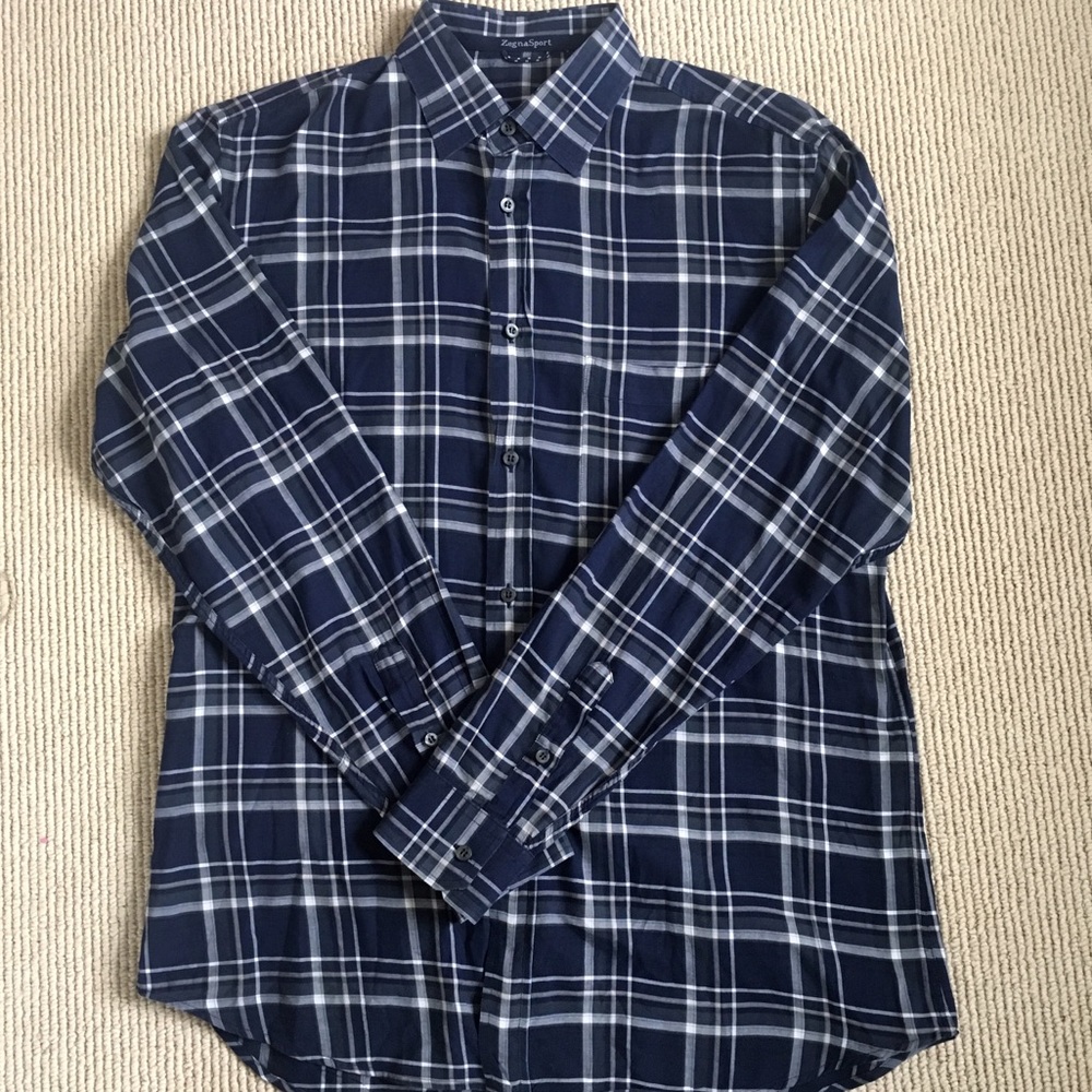 Zegna Sport Men’s Plaid Button Down Large